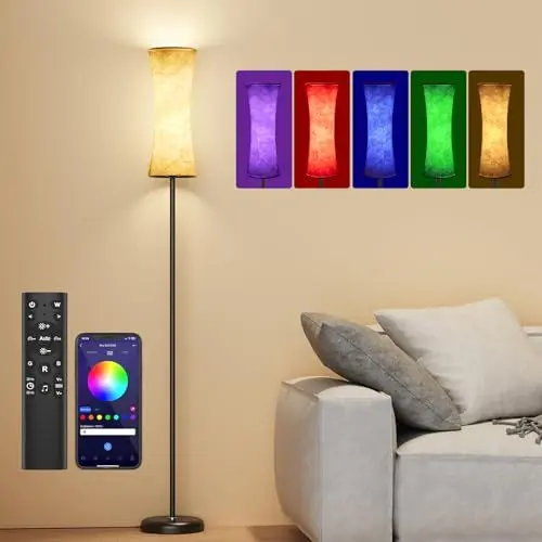 Produktbild: Amdelne RGB Stehlampe Wohnzimmer, Dimmbar Moderne Stehleuchte LED Farbwechsel Smart, mit Musik Sync, Fernbedienung/App Control,DIY-Modus,Musikmodus & Timing-Funktion für Schlafzimmer Spielzimmer