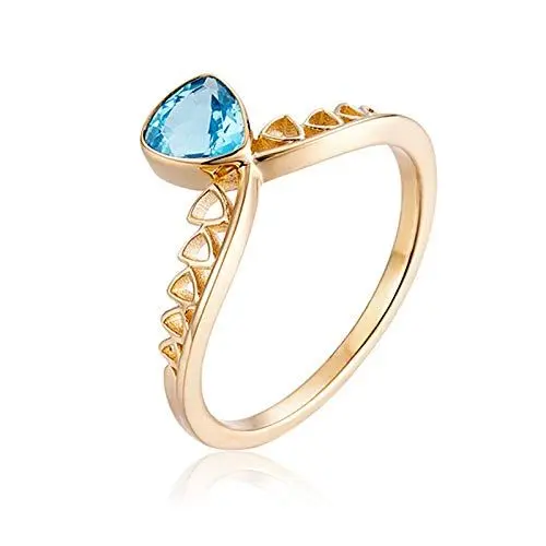 Produktbild: AMDXD Verlobungsring Gold, 18K Gelbgold Ring Verlobung Gold 0.8ct Dreieck Aquamarin mit Hohl Design, Gelb Gold, Gr.50 (15.9), Umfang: 51mm, Echte Goldserie
