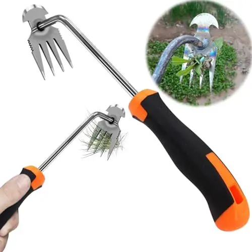 Produktbild: AMDZGLB Gartenarbeit Hand Unkrautstecher Mit Gummigriff, Gartenhacke Handvertikutierer Rasenkantenstecher Unkrautjäter Unkraut Entferner Gerät Gartenwerkzeug Fugenkratzer mit Stiel