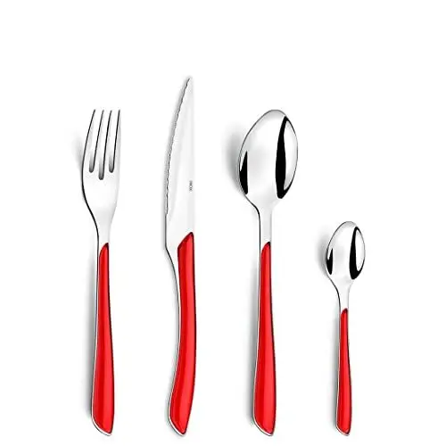 Produktbild: Amefa ECLAT Besteck Set Rot Essbesteck 24-teilig für 6 Personen Edelstahl rostfrei hochwertige Kunststoff-Griffschalen spülmaschinenfest Besteck Set 6 Personen Campingbesteck