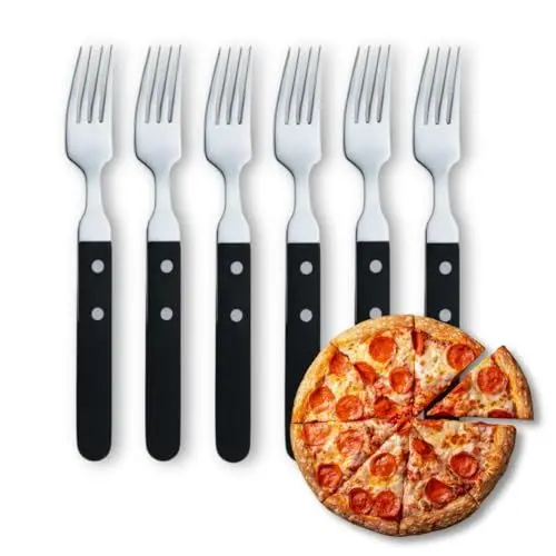 Produktbild: Amefa PIZZA 7000 Pizza-/ Steakgabel Set 6 Personen | Schwarzer Griff | 18/0 Edelstahl | poliert & rostfrei | 2-fach genietete Griffe aus Pakka Wood | Pizzabesteck | Steakbesteck | Grillbesteck Set
