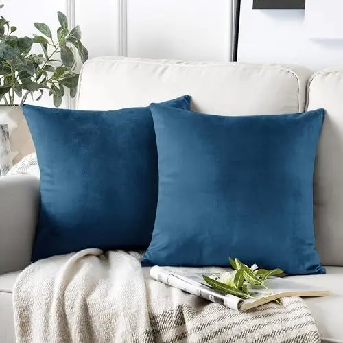 Produktbild: AMEHA 2er Set Samt Kissenbezug 45 x 45 cm Dekorative Quadrat Wurf Modern Kissenbezug Wurfkissenbezug mit Verstecktem Reißverschluss Sofakissen Wurfkissenbezug Samtkissen (Navy blau)