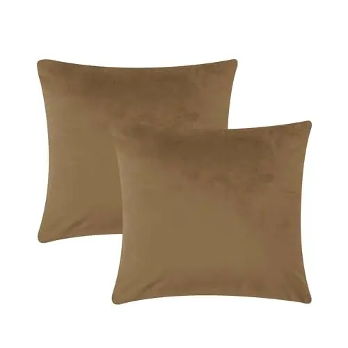 Produktbild: AMEHA Kissenbezüge – quadratischer Kissenbezug aus Pannesamt – dekorativer weicher Kissenbezug für Sofa, Couch, Schlafzimmer mit unsichtbarem Reißverschluss (braun, 45 x 45 cm (einfarbig))