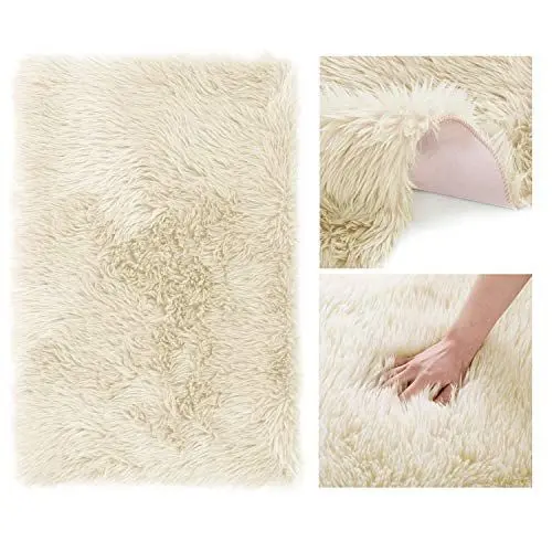 Produktbild: AmeliaHome Teppich Lammfell Kunstfell Hochflor Bettvorleger rechteckig Dokka Beige 60x90 cm