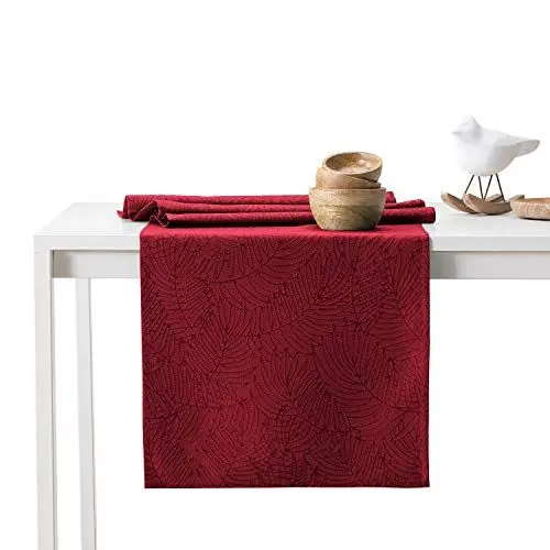 Produktbild: AmeliaHome Tischläufer 40x120 cm Lotuseffekt Wasserabweisend Blätter Bordeaux Gaia