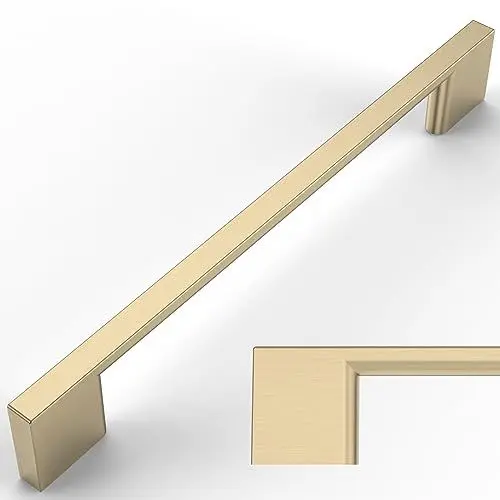 Produktbild: Amerdeco 10 Stück Möbelgriffe Gebürstetes Messing 160mm Lochabstand Schubladen Zinc alloy Griffe für gold Küchenschränke Schrankgriffe Schubladengriffe Türgriffe für Kleiderschrank UK0022