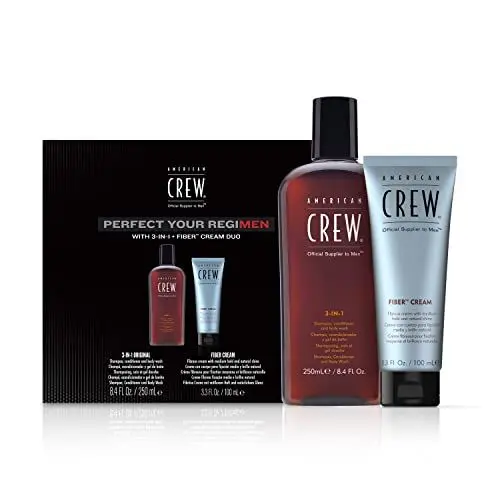 Produktbild: AMERICAN CREW Duo Pack Fiber Cream (100 ml) & 3-in-1 Original-Shampoo, Conditioner & Body Wash (250 ml), Stylingcreme & Pflege für Männer, tägliche Reinigung von Körper und Haar