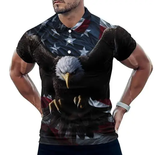 Produktbild: American Flag Eagle Herren-Poloshirt, lässiges Golf-Poloshirt, kurzärmeliges Sport-T-Shirt