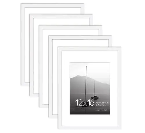 Produktbild: Americanflat 30,5 x 40,6 cm Bilderrahmen in Weiß – Darstellung 21,6 x 27,9 cm mit Matte und 30,5 x 40,6 cm ohne Matte – Set mit 5 Rahmen
