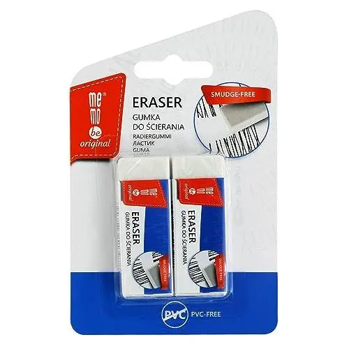 Produktbild: Amex MemoBe Radiergummi 2 Stück - Radierer Set Basic - Weiße Kunststoff Gummi füt Bleistifte - Bleistifte Zeichnen Kunst - Kinder Schule und Universität - 2er Set