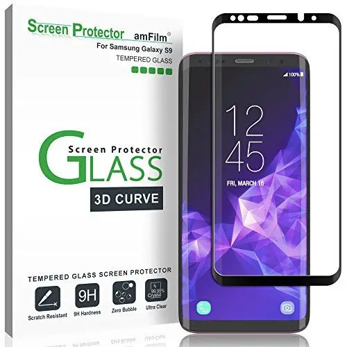 Produktbild: amFilm Schutzfolie für Galaxy S9, Vollständige Abdeckung (3D Abgerundete) Displayschutzfolie für Samsung Galaxy S9 (Schwarz)
