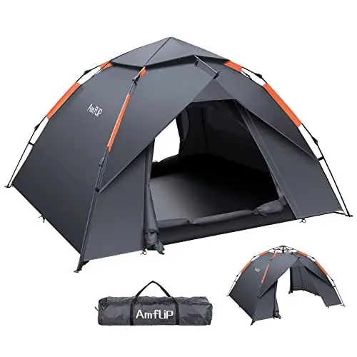 Produktbild: Amflip Campingzelt Automatisches 2 Personen Sofortzelt Pop Up Ultraleichtes Kuppelzelt 4 Jahreszeiten Wasserdicht & Winddicht Campingzelt mit Abnehmbarer Außenplane, Doppelschichten (‎grau)