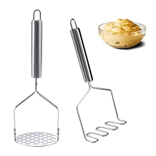 Produktbild: Amfrpar 2er Set Kartoffelstampfer Edelstahl Kartoffel Stampfer Küche Potato Masher Gemüsestampfer Kartoffelpresse Lebensmittelstampfer für Kartoffelbrei Gemüse und Früchte