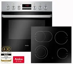 Produktbild: Amica Herd Set Einbau | Herd-Kochfeld-Kombination | Backofen mit Grill und Umluft | Rahmenloses Glaskeramik Kochfeld mit Zweikreis und Bräterzone | Timer | Steam Clean | EHC 933 015 E