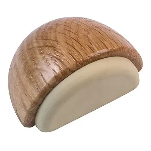 Produktbild: Amig - Halbkreisförmiger, selbstklebender Bodentürstopper aus Holz, dekorativ mit Eichen-Finish und Gummi in Beige | Schützt Wände und Möbel vor Stößen - Durchmesser Ø45 x 25 mm
