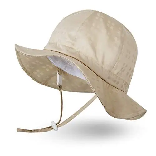 Produktbild: Ami&Li tots Mädchen Sonnenhut Verstellbarer Hut mit breiter Krempe Sonnenschutz UPF 50 für Baby Mädchen Jungen Säugling Kind Kleinkind Unisex – M: Hellgoldenes Plaid