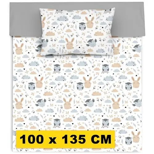 Produktbild: Amilian Kinderbettwäsche 100x135 cm - Baby Bettwäsche 100x135 cm - Tiere 100% Baumwolle - Komfortable Umschlag - Bettwäsche Kinder 100 x 135 für Babybett - Kinder Bettwäsche Baby