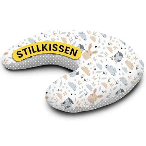 Produktbild: Amilian Stillkissen Klein - Stillmond - Nursing Pillow - Stillhörnchen - Kleines Stillkissen für Baby - Stillkissen Mond - Stillkissen unterwegs - Stillkissen Halbmond Polka Dot Paradies