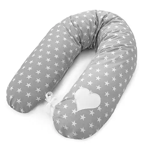 Produktbild: Amilian Stillkissen XXL - Schwangerschaftskissen & Seitenschläferkissen Baby - Pregnancy Pillow und Body Pillow - Grau mit Sternen - Kissen Schwangerschaft
