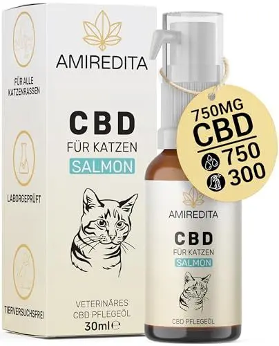 Produktbild: AMIREDITA CBD Öl Katzen 30 ml - CBD Öl Katze, CBD Katze, Hanföl für Katzen, CBD Tropfen Katze - CBD für Katzen 2,5% in Lachsöl, 750 mg Cannabidiol Öl