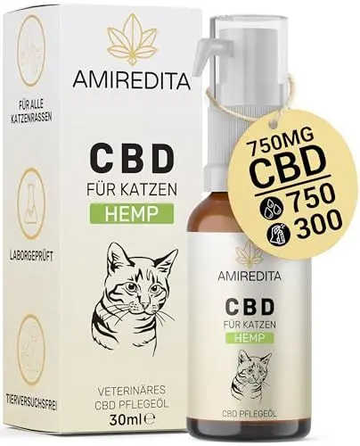 Produktbild: Produktbild AMIREDITA CBD Öl Katzen - CBD Öl Katze, CBD Katze, Hanföl für Katzen, CBD Tropfen Katze - CBD für Katzen 2,5% in Hanfsamenöl, 750 mg Cannabidiol Öl - 30 ml