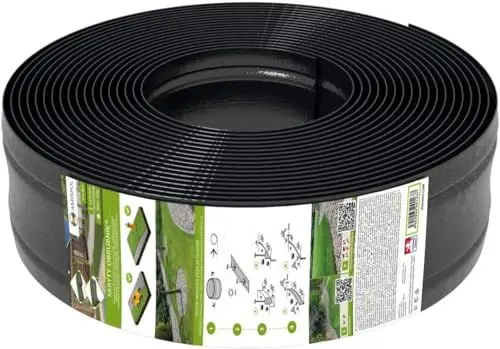 Produktbild: AMISPOL Kunststoff Rasenkante 15m/125mm/4mm Direkt zum Hersteller - Schwarz - Leicht zu Verarbeiten - Beeteinfassung Rund aus stabilem Plastik - Flexible Beetumrandung - Rasenkantenband aus Kunststoff