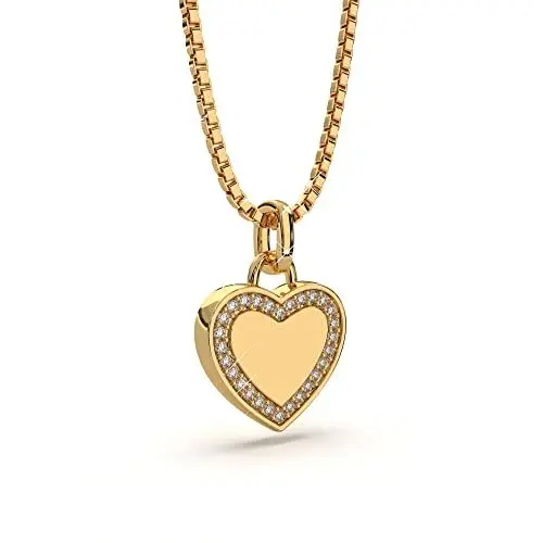 Produktbild: AMITSCHI® - Herzkette Silber 925 - Herz Kette Gold zweiseitig tragbar (gravierbarer Herzanhänger) Kette Herz als perfekte Geschenkidee - Herz-Anhänger zum Verlieben (Herzkette Gold)
