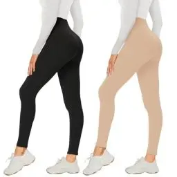 Produktbild: AMIYOYO 2er Pack Leggings für Damen High Waist Leggins Blickdicht Elastische Bauchweg Hosen Weiche Sporthose für Yoga Fitness Outdoor Freizeit(Schwarz+Mix-Beige,S-M=DE34-40)