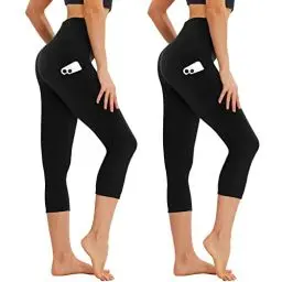 Produktbild: AMIYOYO Capri Leggings Damen mit Taschen 3/4 Sport Leggins High Waist Sporthose Blickdicht Elastisch 7/8 Yoga Hose Fitness Laufen für Outdoor 2er Pack(Schwarz*2,4XL=DE60-62)
