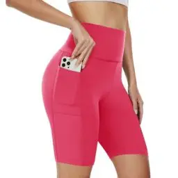 Produktbild: AMIYOYO Radlerhose Damen mit Taschen High Waist Sporthose Kurze Leggings Blickdicht Sportshorts Dehnbar Hotpants Bequem für Sommer Yoga Fitness Gym(A-Schwarz,S-M=DE34-40)