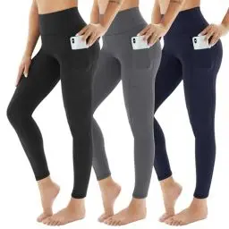 Produktbild: AMIYOYO Sport Leggings Damen mit Tasche High Waist Leggins Blickdicht Sporthose Bauchweg Sportleggins Lang Dehnbar Hose Yoga für Gym Fitness 3er Pack