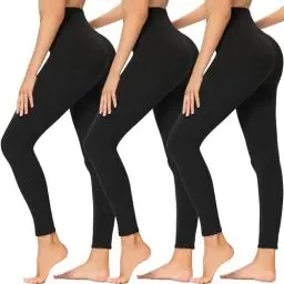 Produktbild: AMIYOYO Sport Leggings Damen mit Tasche High Waist Leggins Blickdicht Sporthose Bauchweg Sportleggins Lang Dehnbar Hose Yoga für Gym Fitness 3er Pack(A-Schwarz*3,S-M=DE34-40)