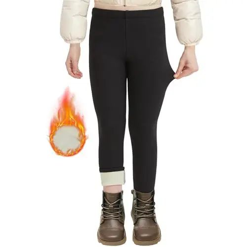 Produktbild: AMIYOYO Thermoleggings Mädchen Gefütterte Leggings mit Fleece Winter Lange Thermohose Kinder Verdickte Warme Thermounterwäsche Blickdicht Elastisch(ASchwarz,L=(134-150))