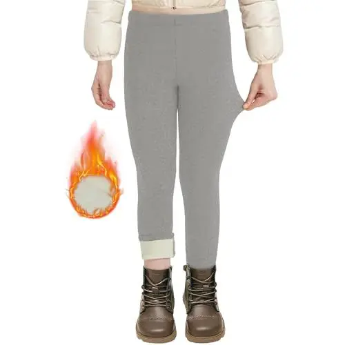 Produktbild: AMIYOYO Thermoleggings Mädchen Gefütterte Leggings mit Fleece Winter Lange Thermohose Kinder Verdickte Warme Thermounterwäsche Blickdicht Elastisch(Grau,XL=(150-158))