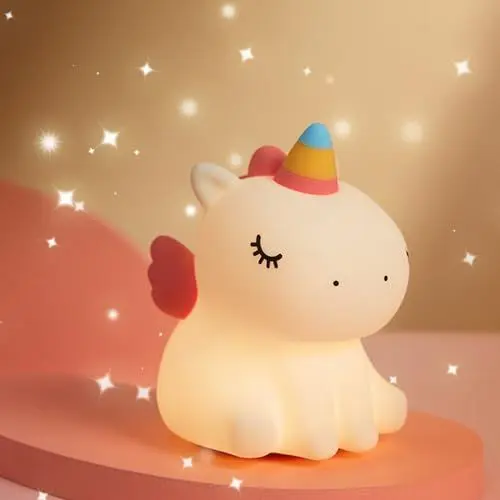 Produktbild: AmmToo Nachtlicht Kinder Einhorn Nachtlampe - Lampe Dimmbar Timer, Touch-Steuerung Silikon Nachtlicht Baby, USB-Aufladbar Niedliche Kawai Lampe, Kinderzimmer Deko