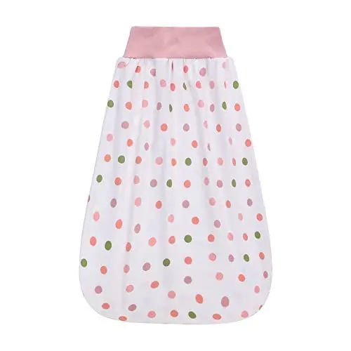 Produktbild: amo nenes Baby Schlafsack Kinder, Schlafsack Baby Sommer Kleine Kinder Schlafsäcke mit Elastischem Umschlagbund, 0,5 Tog 100% Baumwolle atmungsaktiv Babyschlafsack Unisex Pyjamas, 6-12M Bunte Punkte