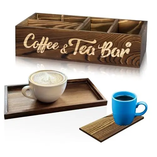 Produktbild: Amoilly Kaffeestation aus Holz mit Tablett für Arbeitsplatte,Modern Office Spice & Coffee Bar Organisers - Lounge Snack Coffee Table & Bar Accessories Aufbewahrungs für Küche Organize