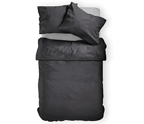 Produktbild: Amolavet Sommer Bettwäsche 135x200 2teilig Set Grau aus Gebürstetem Mikrofaser Sommerbettwäsche 135x200 Bettbezug 135 X 200 + Kissenbezüg 80x80 Mit Reißverschluss für Einzelbett