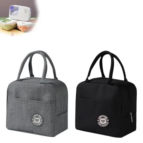 Produktbild: AMONENZ 2 Stück Lunch Bag, ragbarer Thermo Tasche, Faltbarer Lunchbox Tasche, mit Wärmeisolierender Aluminiumfolie, für Büro, Camping und Reisen