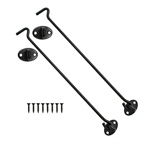 Produktbild: 2 Stück Sturmhaken, AMONENZ Edelstahl Fensterhaken, Mattschwarz Kabinenhaken, mit 8 Stück Schrauben, für Garagenfenster, Türen, Gartenhäuser,Türschlösser