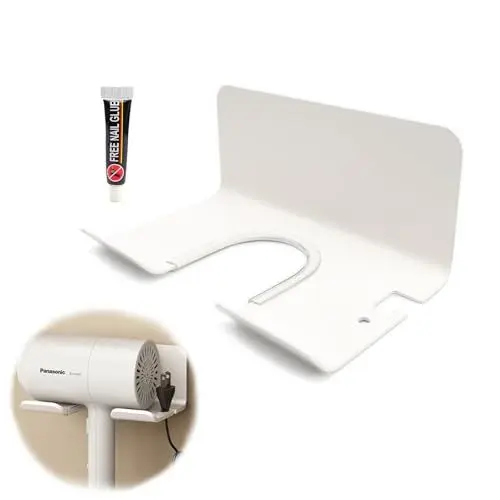 Produktbild: AMONENZ Föhnhalter Wand Ohne Bohren, Fön Halterung, Space Aluminium Halter für Haartrockner, Keine Stanzinstallation, mit Selbstklebendem Kleber, für Meisten Haartrockner Geeignet (Weiß)