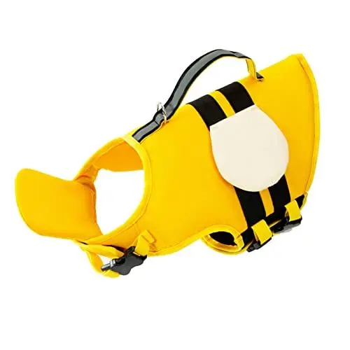 Produktbild: Schwimmweste für Hunde, Hoher Auftrieb, Schnell Trocknend, mit Reißgriff, Reflektierende Rettungsweste für Haustiere, G Dinosaurier, S, Brustumfang: 43–56 cm, Halsumfang: 31–41