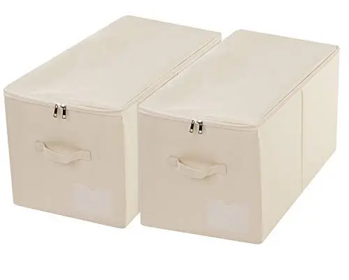 Produktbild: Amonsen 2 Stück große faltbare Stoffaufbewahrungsboxen mit Reißverschlussdeckel für Queen/King Size Bettwäsche, Winterkleidung im Schlafzimmer Kleiderschrank, Beige