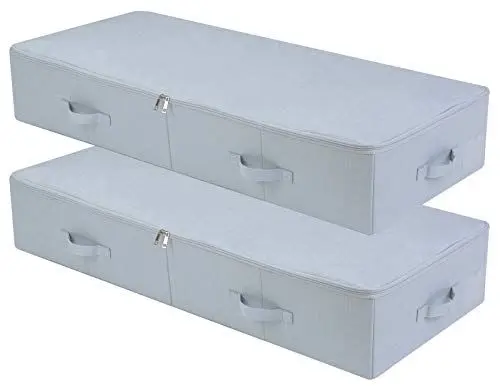 Produktbild: Amonsen 2er-Pack, 100X 43X 18cm, 3-seitiger Reißverschluss Unterbett, Kleiderschrank Kleidung, Schuhe Aufbewahrungsbehälter, zusammenklappbar & atmungsaktiv, Hellgrau