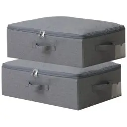 Produktbild: Amonsen 2er-Pack, 52 * 36 * 16cm, dünne faltbare Aufbewahrungsbehälter mit weichem Reißverschlussdeckel, staubdicht & waschbar für Regale, Schränke, Garderobe, Schwarzgrau