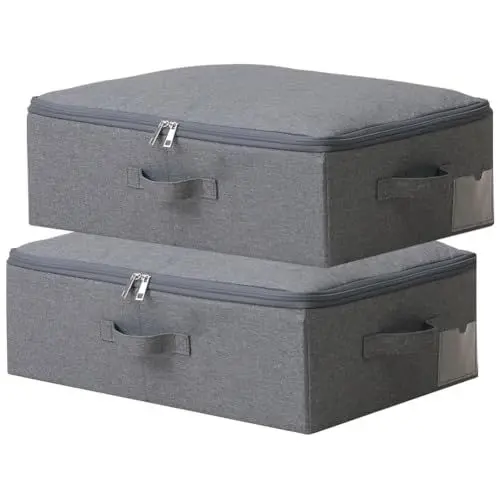 Produktbild: Amonsen 2er-Pack, 52 * 36 * 16cm, dünne faltbare Aufbewahrungsbehälter mit weichem Reißverschlussdeckel, staubdicht & waschbar für Regale, Schränke, Garderobe, Schwarzgrau
