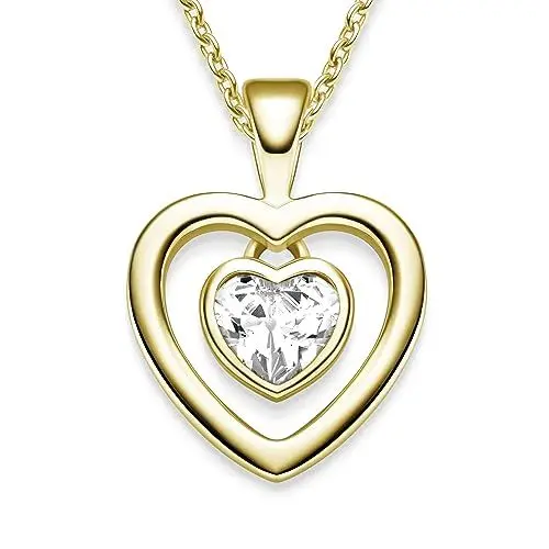 Produktbild: Amoonic Damen Herzkette *Emotion* aus Silber 925 Gold vergoldet mit Zirkonia Herz-Anhänger I Eine Halskette zum Verlieben | Perfektes Liebesgeschenk
