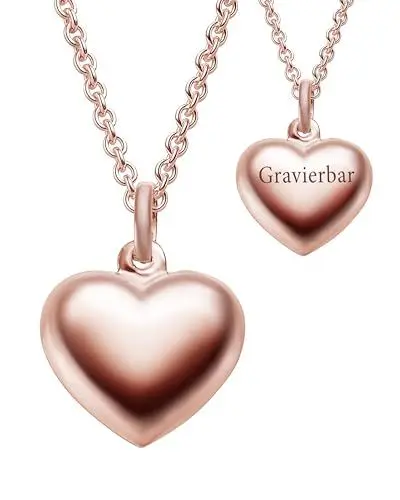 Produktbild: Amoonic Herzkette Rosegold mit Gravur Halskette Damen Silber 925 vergoldet | Frauen Kette mit Herz-Anhänger personalisiert Initialen Buchstabe Name zum Gravieren | Schmuckgeschenk für Freundin Mutter