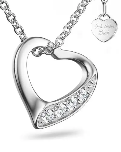 Produktbild: Herzkette Silber 925 Damen Halskette Kette mit Herz-Anhänger Ich liebe Dich (45-50cm) Silberkette mit Zirkonia-Steinen Schmuck Geschenke für Frauen Sie Freundin mit Gravur zum Jahrestag Liebesgeschenk