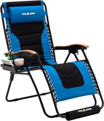 Produktbild: Amopatio Liegestuhl Klappbar Sonnenliege Gartenliege im Freien mit Fußablage und ArmAClehne Liegen mit Ergonomisch Extra Breit Verstellbare Rückenlehne,Blau